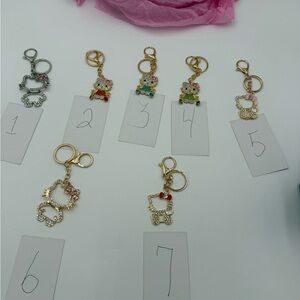 Rhinestone Cat Keychains with Pink Accents Hello Kitty